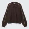 Lockeres Polo-Sweatshirt mit halbem Reißverschluss – Dunkelbraun Lockeres Polo-Sweatshirt mit halbem Reißverschluss – Dunkelbraun
