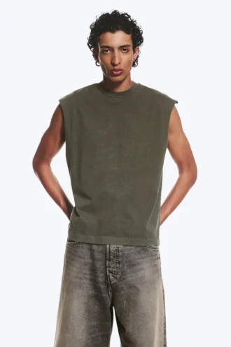Lockeres, quadratisches Baumwoll-Tanktop – gewaschenes dunkles Khaki-Grün