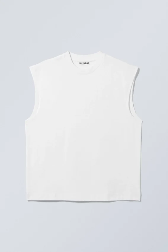 Lockeres, quadratisches Baumwoll-Tanktop – Weiß Lockeres, quadratisches Baumwoll-Tanktop – Weiß