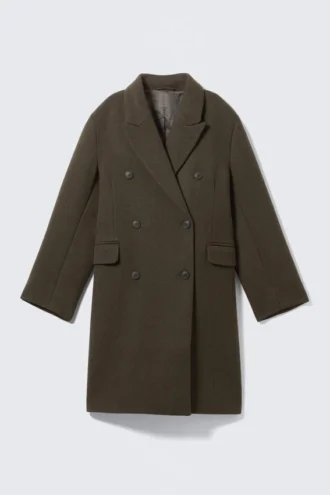 Logan knielanger Mantel aus Wollmischung – Dunkelkhaki