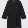 Logan knielanger Mantel aus Wollmischung – Schwarz Logan knielanger Mantel aus Wollmischung – Schwarz