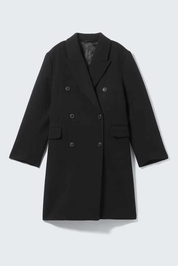 Logan knielanger Mantel aus Wollmischung – Schwarz Logan knielanger Mantel aus Wollmischung – Schwarz
