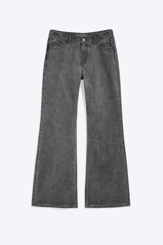Lose Bootcut-Hose mit niedriger Leibhöhe – Dunkelgrau Lose Bootcut-Hose mit niedriger Leibhöhe – Dunkelgrau