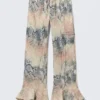 Lose Hose mit Volants und mittlerer Leibhöhe – Beige – Schlangenhautmuster
