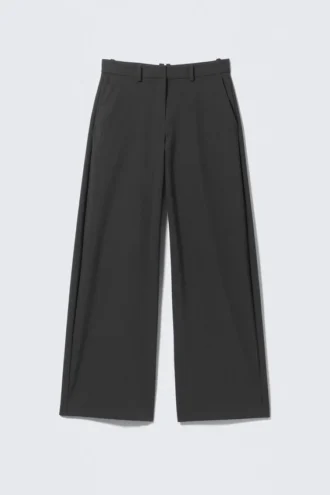 Lose sitzende Anzughose mit niedriger Taille – Dunkelgrau meliert Lose sitzende Anzughose mit niedriger Taille – Dunkelgrau meliert
