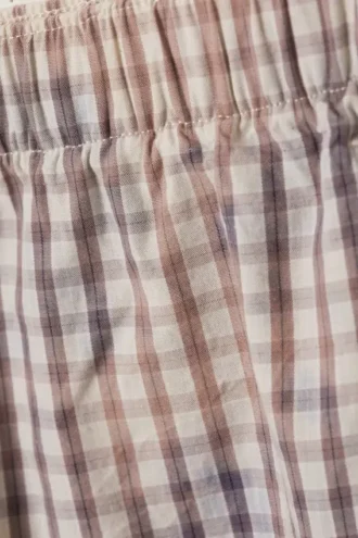 Lose sitzende Hose aus gebleichter Baumwolle – Blaues Karomuster – Bleich-Effekt Lose sitzende Hose aus gebleichter Baumwolle – Blaues Karomuster – Bleich-Effekt