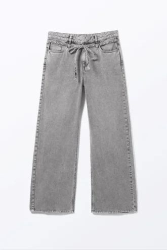 Lose sitzende Twill-Hose mit niedriger Taille – staubgrau überfärbt Lose sitzende Twill-Hose mit niedriger Taille – staubgrau überfärbt