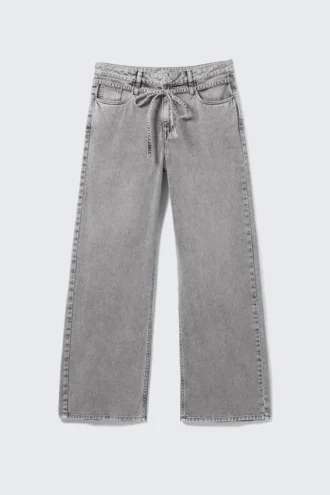 Lose sitzende Twill-Hose mit niedriger Taille – staubgrau überfärbt Lose sitzende Twill-Hose mit niedriger Taille – staubgrau überfärbt
