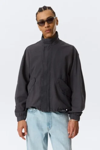 Lässige Baumwoll-Canvas-Jacke – gewaschen, schwarz