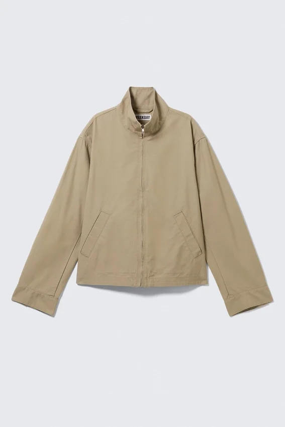 Lässige Baumwolljacke mit Trichterkragen – Beige Lässige Baumwolljacke mit Trichterkragen – Beige