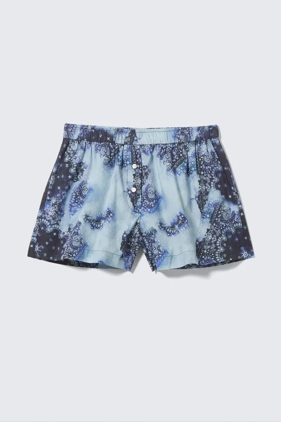 Lässige Boxershorts aus Baumwolle – Blauer Paisley-Print Lässige Boxershorts aus Baumwolle – Blauer Paisley-Print