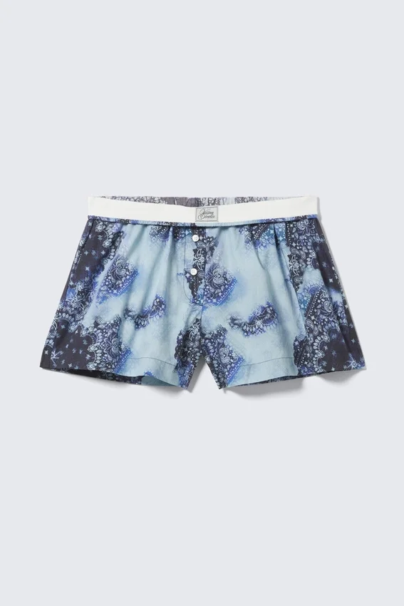 Lässige Boxershorts aus Baumwolle – Blauer Paisley-Print Lässige Boxershorts aus Baumwolle – Blauer Paisley-Print