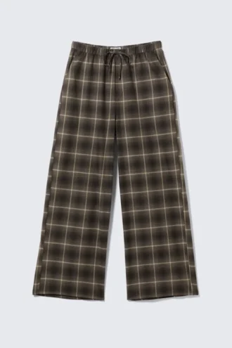 Lässige Flanell-Pyjama-Hose – kariert, dunkelbraun