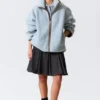 Lässige Fleecejacke mit Flor – Hellblau – Braunes Futter Lässige Fleecejacke mit Flor – Hellblau – Braunes Futter