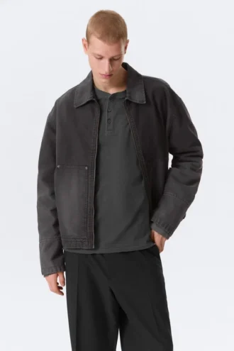 Lässige, gewaschene Utility-Jacke – gewaschen, schwarz