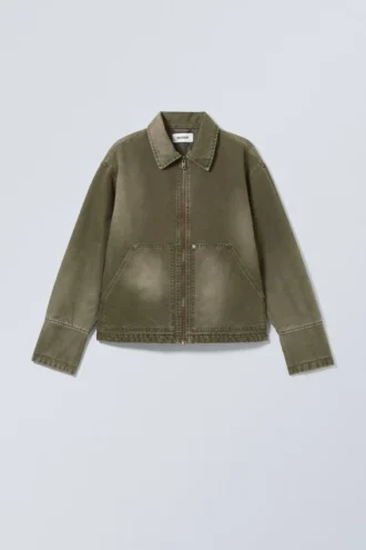 Lässige, gewaschene Utility-Jacke – gewaschenes Khaki-Grün
