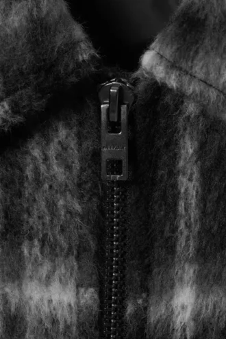 Lässige Jacke aus Wollmischung mit Reißverschluss – Schwarzes Karomuster