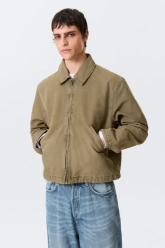 Lässige, kastenförmige Jacke mit Reißverschluss – Beige