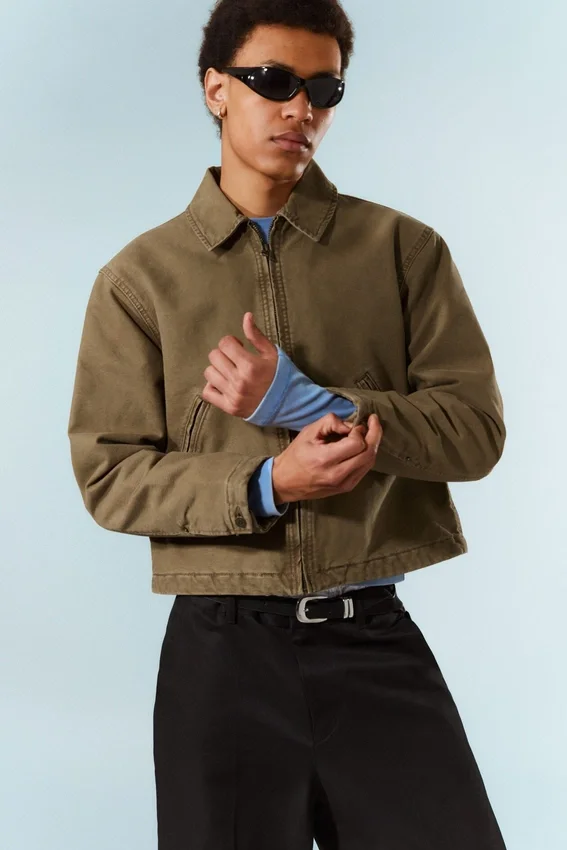Lässige, kastenförmige Jacke mit Reißverschluss – Beige Lässige, kastenförmige Jacke mit Reißverschluss – Beige