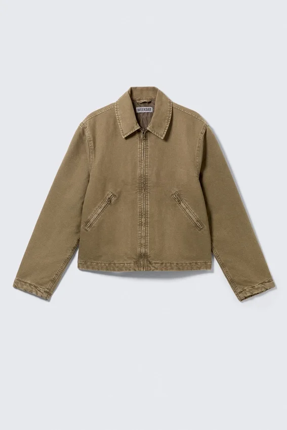 Lässige, kastenförmige Jacke mit Reißverschluss – Beige Lässige, kastenförmige Jacke mit Reißverschluss – Beige