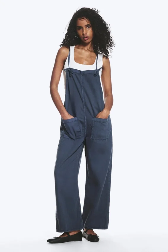 Lässige Latzhose mit geradem Bein – Blau Lässige Latzhose mit geradem Bein – Blau