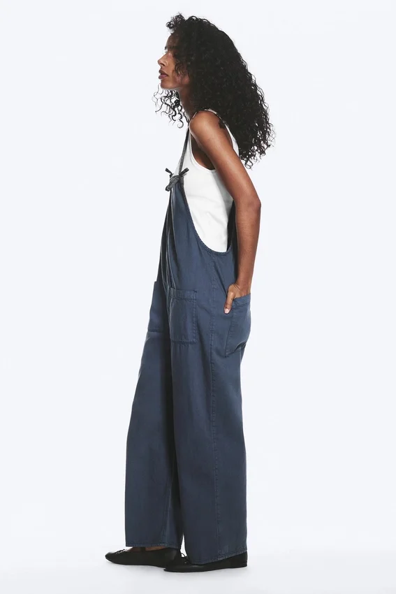 Lässige Latzhose mit geradem Bein – Blau Lässige Latzhose mit geradem Bein – Blau
