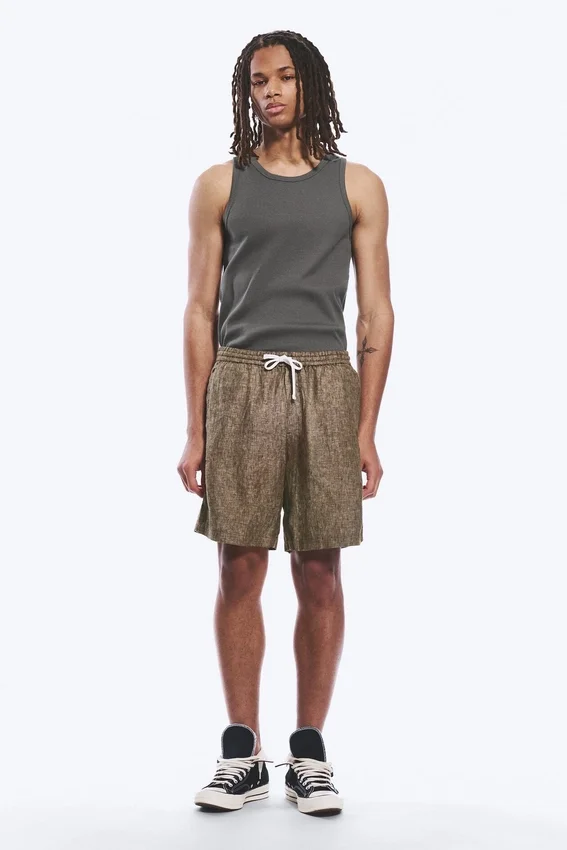 Lässige Leinen-Shorts mit Kordelzug – Dunkelbraun meliert Lässige Leinen-Shorts mit Kordelzug – Dunkelbraun meliert