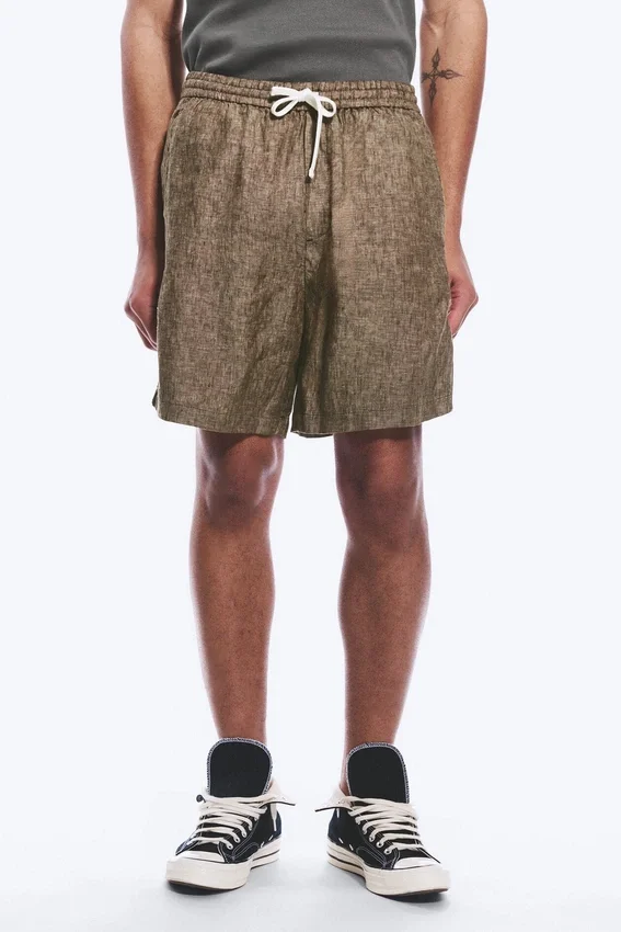 Lässige Leinen-Shorts mit Kordelzug – Dunkelbraun meliert Lässige Leinen-Shorts mit Kordelzug – Dunkelbraun meliert