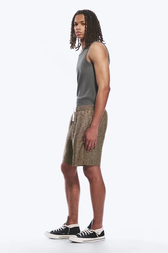 Lässige Leinen-Shorts mit Kordelzug – Dunkelbraun meliert Lässige Leinen-Shorts mit Kordelzug – Dunkelbraun meliert