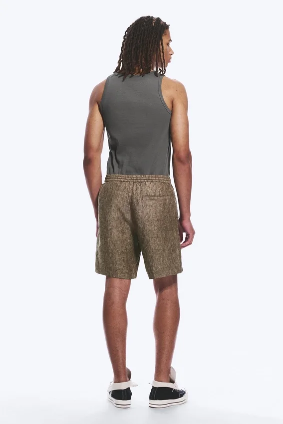 Lässige Leinen-Shorts mit Kordelzug – Dunkelbraun meliert Lässige Leinen-Shorts mit Kordelzug – Dunkelbraun meliert