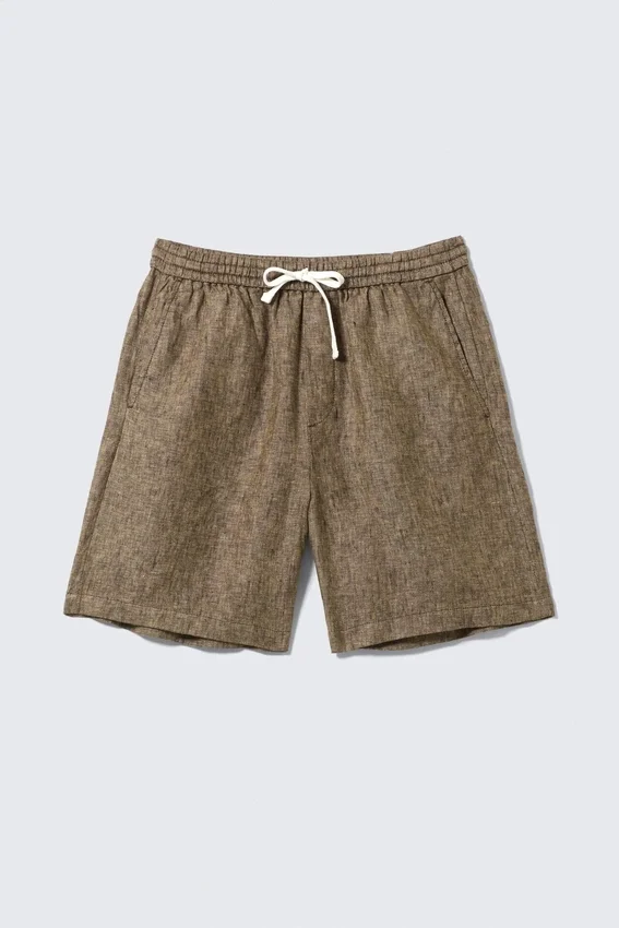Lässige Leinen-Shorts mit Kordelzug – Dunkelbraun meliert Lässige Leinen-Shorts mit Kordelzug – Dunkelbraun meliert