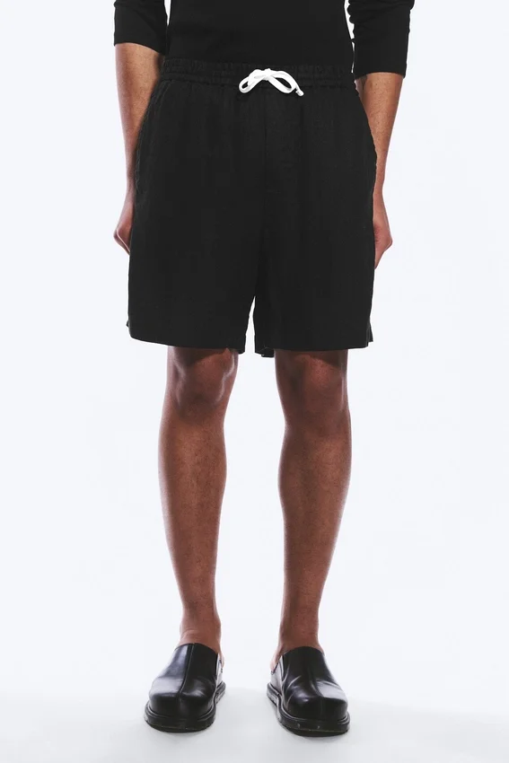 Lässige Leinen-Shorts mit Kordelzug – Schwarz Lässige Leinen-Shorts mit Kordelzug – Schwarz
