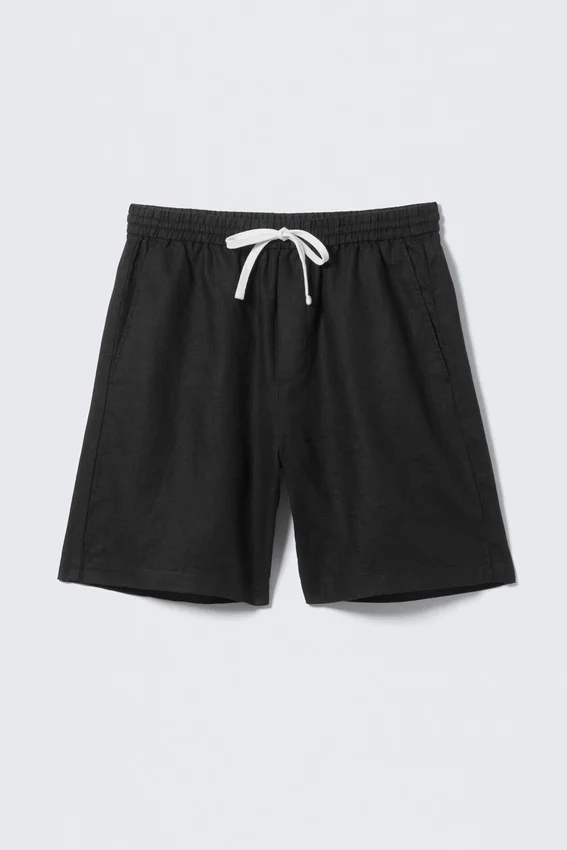 Lässige Leinen-Shorts mit Kordelzug – Schwarz Lässige Leinen-Shorts mit Kordelzug – Schwarz