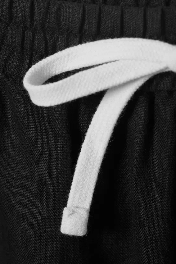 Lässige Leinen-Shorts mit Kordelzug – Schwarz Lässige Leinen-Shorts mit Kordelzug – Schwarz