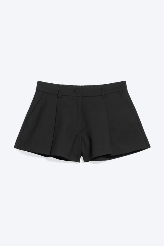 Lässige Mini-Anzughose mit Falten – Schwarz Lässige Mini-Anzughose mit Falten – Schwarz