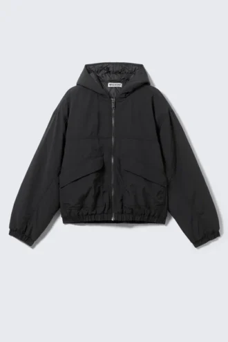 Lässige Nylon-Bomberjacke – Schwarz