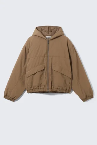 Lässige Nylon-Bomberjacke – Staubbraun
