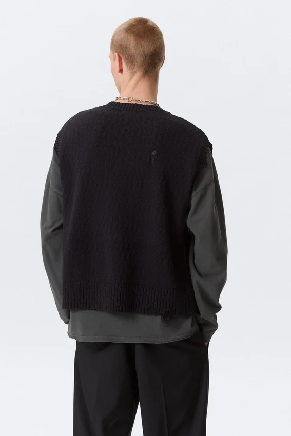 Lässige Strickweste im Used-Look – Schwarz Lässige Strickweste im Used-Look – Schwarz