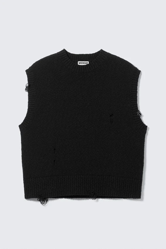 Lässige Strickweste im Used-Look – Schwarz Lässige Strickweste im Used-Look – Schwarz