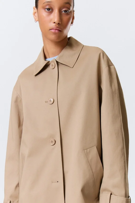 Lässiger einreihiger Car Coat – Beige Lässiger einreihiger Car Coat – Beige