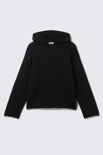 Lässiger Strick-Kapuzenpullover – Schwarz