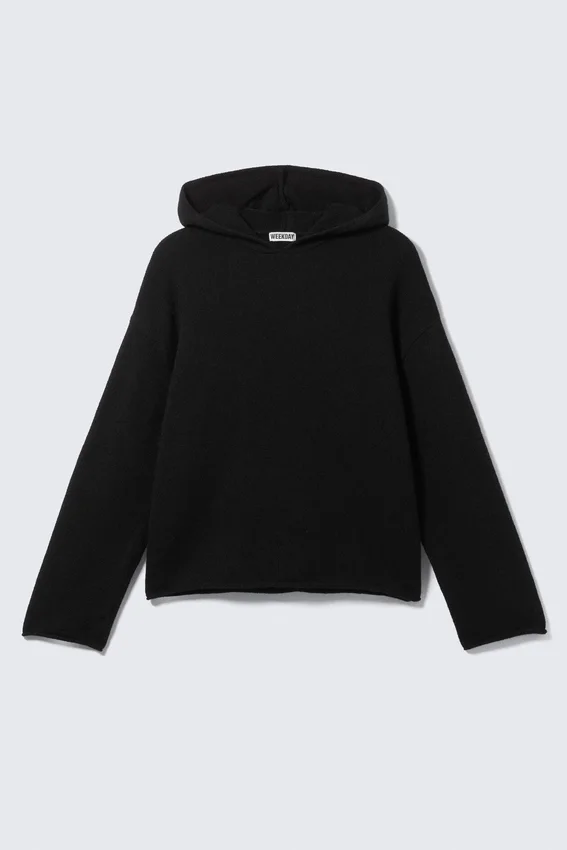 Lässiger Strick-Kapuzenpullover – Schwarz Lässiger Strick-Kapuzenpullover – Schwarz