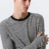 Lässiges langarmiges Baumwoll-T-Shirt – schwarz-weiße Streifen