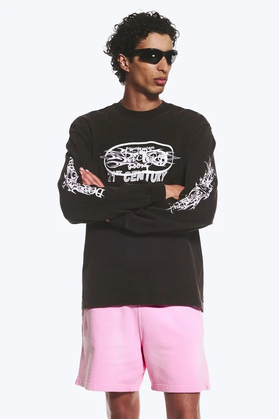 Lässiges Langarmshirt mit Print – Schwarz Lässiges Langarmshirt mit Print – Schwarz