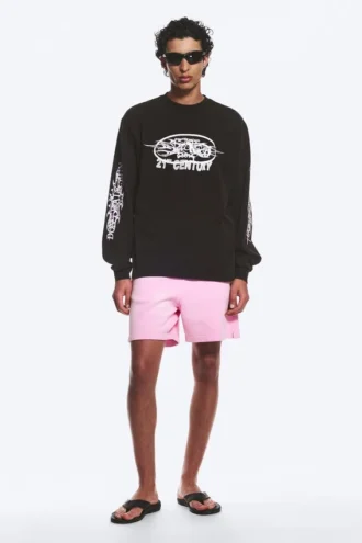 Lässiges Langarmshirt mit Print – Schwarz