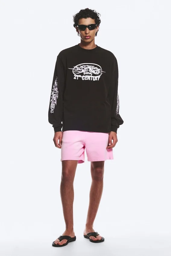Lässiges Langarmshirt mit Print – Schwarz Lässiges Langarmshirt mit Print – Schwarz