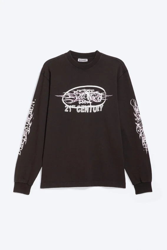 Lässiges Langarmshirt mit Print – Schwarz Lässiges Langarmshirt mit Print – Schwarz