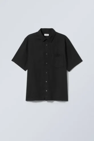 Lässiges Leinenhemd mit kurzen Shorts – Schwarz