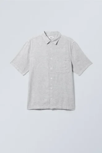 Lässiges Leinenhemd mit kurzen Shorts – Staubgrau