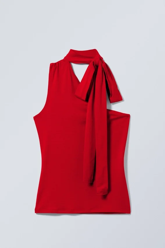 Lyocell-One-Shoulder-Top mit Bindeband – Rot Lyocell-One-Shoulder-Top mit Bindeband – Rot